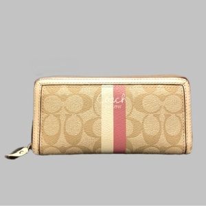 Coach Signature Pink and White Stripe Wallet